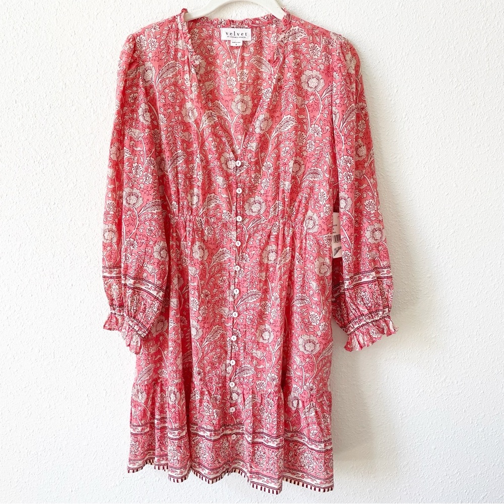 Velvet by Graham & Spencer Mary Long Sleeve Cotton Dress Small Floral Bohemian